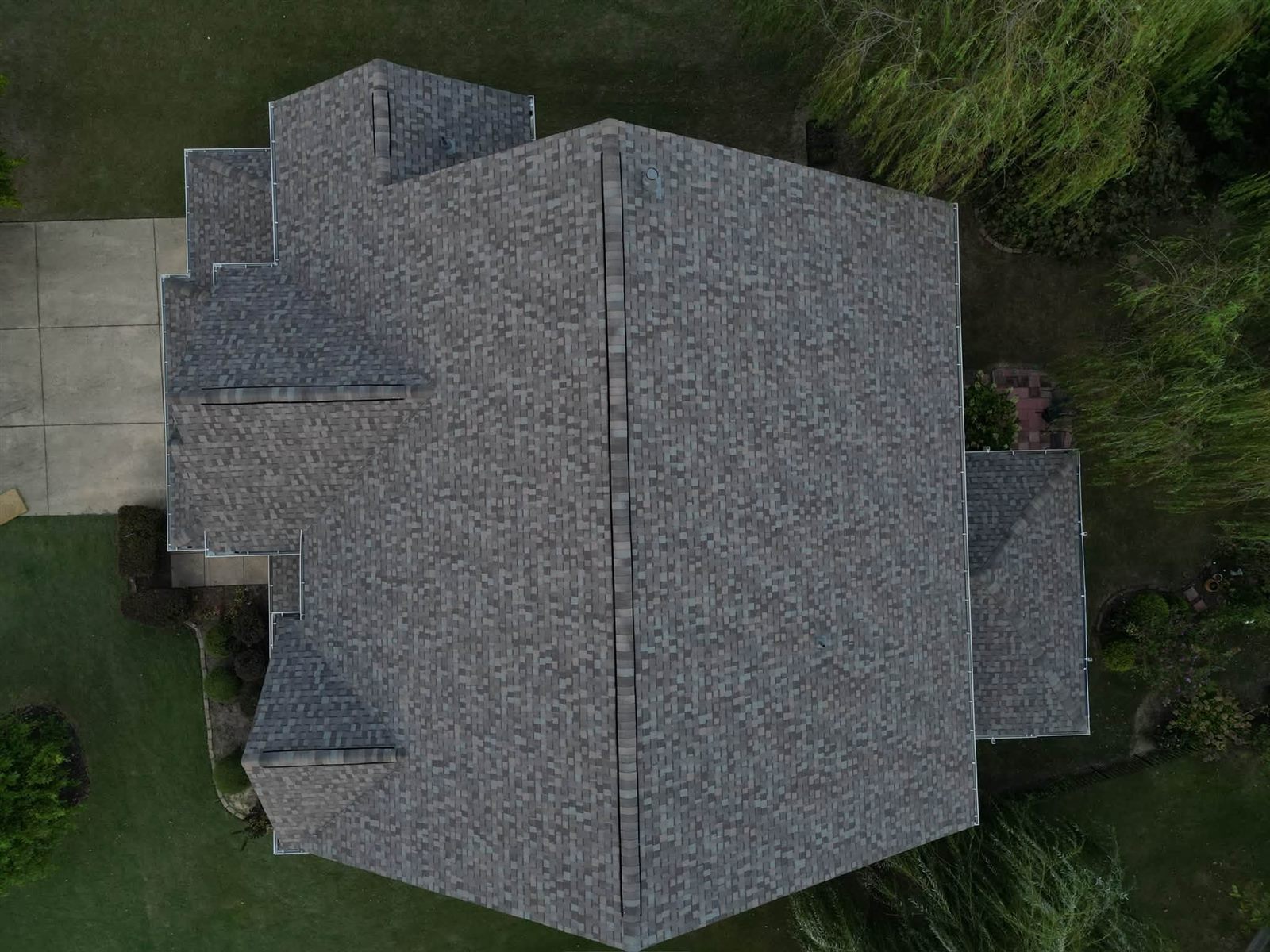 Drone view of a finished roof replacement